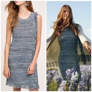 NWT ANTHRO Holding Horses Blue Knit Fringe Frayed Trim Dress